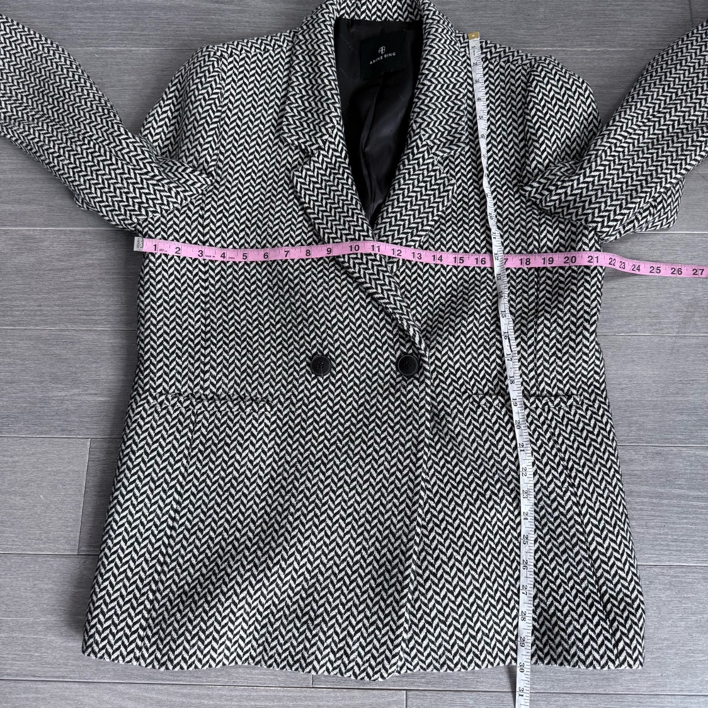 Anine Bing Fishbone Herringbone Blazer L Oversized Wool Blend Double Breasted - Picture 15 of 16